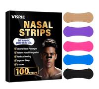 VISRIE 100 Pcs Nasal Strips, Extra Wide Nose Strips for Breathing, Adhesive Strip Oil-Proof Boost Breathing for Sleep, Snoring & Athletic Performance-5 Colors