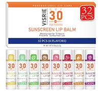 VISRIE Spf 30 Lip Balm with Sun Protection, Lip Balm Spf Bulk Travel Size - 32 Pack, Moisturising Lip Balm with Vitamin E and Coconut Oil - 8 Flavours