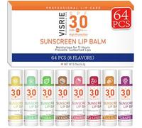 VISRIE SPF 30 Lip Balm with Sun Protection, Lip Balm Spf Bulk Travel Size - 64 Pack, Moisturising Lip Balm with Vitamin E and Coconut Oil - 8 Flavours