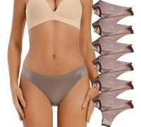 VISSAY Seamless Underwear for Women, No Show Cheeky Bikini Panties, Ladies Satin Invisible Breathable Briefs for Women Pack, 3 Brown, XS