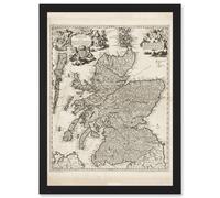 Visscher 1689 Antique Pictorial Map Kingdom Scotland UK Artwork Framed Wall Art Print A4 Artery8 Black One Size