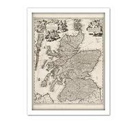 Visscher 1689 Pictorial Map Kingdom Scotland Large Framed Art Print Poster Wall Decor 18x24 in