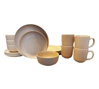 VISSEL Stoneware Dinner Set for 4 People - 16 Piece Matte Stoneware Microwave and Dishwasher Safe - Brushed Pink