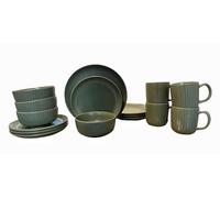 VISSEL Stoneware Dinner Set for 4 People - 16 Piece Matte Stoneware Microwave and Dishwasher Safe - Sacramento Green