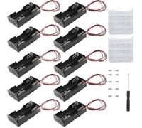 VISSQH 10 pcs black AA battery holder,2 x 1.5V AA Plastic battery holder with Wire Leads with 2 pcs Plastic Battery Storage Box