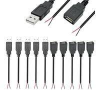 VISSQH 10Pcs(5 Set) USB 2.0 Male Female 2 Pin connector Cable,Solderable Mini USB connector cable,USB Plug cable for USB Equipment Installed or DIY Replace Repair (30cm)