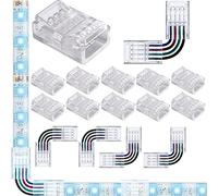 VISSQH 4 Pin 10 mm LED Strip Connector Solderless Transparent LED Connector,for RGB SMD 5050 LED Strip Accessories, 10 x LED Strip Connectors, 4 x Corner Connectors, 1 x Open Clip Closure (Upgraded)