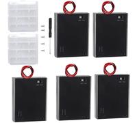 VISSQH 5 pcs AAA battery holder with ON/Off Switch & Wire Leads & Cover,4 x 1.5V AAA Plastic battery holder 6V battery holder housing with 2 PCS Plastic Battery Storage Box