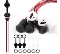 VISSQH 6 PCS USB Type-C Female Chassis,3A 2-pin USB C Soldering Jack with LED light,2 Wire USB C Panel Mount connector,24AWG round Waterproof USB C Pigtail Cable Extension Power Cable