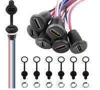 VISSQH 6 PCS USB Type-C Female Chassis,3A 4-pin USB C Soldering Jack,4 Wire USB C Panel Mount connector,24AWG round Waterproof USB C Pigtail Cable Extension Power Cable,USB Type-C Female Power Jack