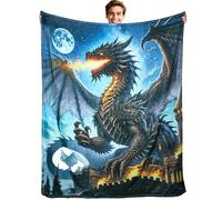 VISSTREE Dragon Throw Blanket for Adults, Fantasy Ancient Animals Dragon Soft Fuzzy Flannel Plush Blanket for Boys Men Home Bed Sofa Crib Couch Throw Blankets Birthday Ideas 50'' x 60''