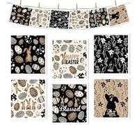 VISSTREE Easter Swedish Dishcloths for Kitchen, 6 Pack Reusable Black Bunny Eggs Dish Cloths Towels, Absorbent Rabbit Floral Sponge Cleaning Towel Wipes for Spring Kitchen Cooking Home Decoration Gift
