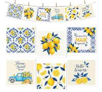 VISSTREE Lemons Swedish Dishcloths for Kitchen, 6 Pack Reusable Tiles Lemons Sponge Cleaning Cloths, Absorbent Dish Cloths Towels Wipes for Summer Kitchen Cooking Home Decoration Housewarming Gifts