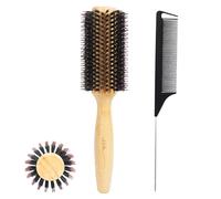Vista Round Hair Brush with 10mm Boar Bristle 15mm Nylon Bristle Hairbrushes for Women Bamboo Hair Brush Styling with Tail Comb for Blow Drying, Shiny, Smooth, Long, Curly Hair