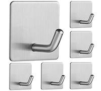 Vista Stick on Hooks Door Coat Tea Towel Removable Damage Free Hanging Wall Hooks Adhesive Heavy Duty No Nail Kitchen Bathroom Hook SUS304 Stainless Steel Brushed Finish (6 Piece)