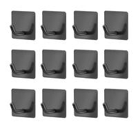 Vista Stick on Hooks for Hanging Self Adhesive Hooks Stainless Steel Hooks Waterproof Rustproof Tea Towel Hook for Kitchen Bathrooms Bedrooms Wall - No Drilling Black 12 Packs