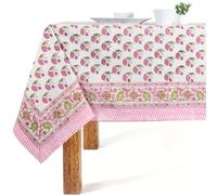 VISTALOOM Block Print Table Cloth Pink - 60x120 Inch Rectangle 100% Cotton Handmade Pre-Shrink, Washable for Spring, Kitchen & Dining Perfect for Patio, Indoor & Outdoor, Farmhouse