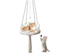 Vistnale Cat Swing Bed, Cat Hammock 16x51in Macrame Swing Tilted Rail Boho Hammock Bed with Tassel and Roped Ball Hanging for Home, Living Room, Indoors, No Cushion