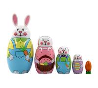 Vistnale easter toy, Russian Matryoshka Dolls 5Pcs/Set Cute Wooden Rabbit Bunny Nesting Dolls Set Easter Rabbit Carrot Russian Nesting Doll Toy