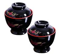 Vistnale Japanese Soup Bowls|2PCS Miso Soup Bowls, 2PCS Plastic Japanese with Lid, 3.7x3.7 Inch Korean Kitchenware