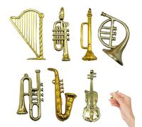Vistnale Miniature Musical Instruments 7PCS/Set Plastic Saxophone Christmas Ornament Hanging Tiny Violin with Hole Hook Golden Toy Trumpet for Dollhouse, Xmas Tree|Miniature Scene Kitchenware