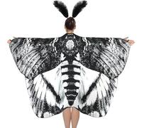 Vistnale Moth Costume Lifelike Moth Wing with Feathers Headband Butterfly Cape Halloween Costumes for Women Men|Scarves Wraps