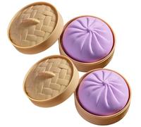 Vistnale Squish Dumpling|2PCS Giant Dumpling Squish, 3.9x2.2 inch Dumplings Stress Ball with Steam Basket Stress Relief Toy for Sensory Play and Fidget Fun, Purple