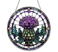 Vistnale Thistle Decor, 2 Pack Scottish Thistle, 8 Inch Acrylic Scotland Ornament Hanging Scottish Decor for Home Window Wall