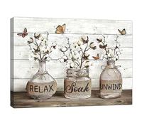 Vistnale Wall Art|Bathroom Decor Kapok In Mason Jar Theme Canvas Wall Art Picture Relax Soak Unwind Sign Flower Canvas Picture Artwork Decor 12X16 Inch