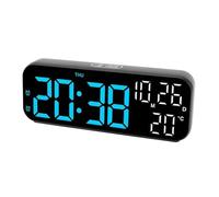 Vistreck Digital Clock with Dual Display, Voice Control, Countdown Timer, & Temperature, Adjustable Brightness LED Alarm Clock (Black Blue Lamp)