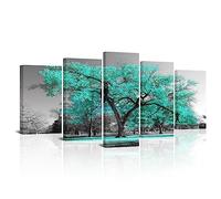 Visual Art Decor 5 Pieces Canvas Wall Art Teal Green Tree Landscape Black and White Picture Prints Painting Wall Decoration for Modern Bedroom Dining Room Decor Ready to Hang
