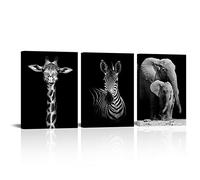 Visual Art Decor Black and White African Wildlife Canvas Wall Art Animal Zebra Giraffe Elephant Portrait Picture Poster Artwork for Home Living Room Bedroom Room Kids Room Office Wall Decoration