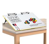 Visual Edge Slant Board (Yellow), A Sloped Work Surface for Reading, Writing, Art and Speech for Optimal Leaning -Portable Desktop Magnetic Dry Erase Whiteboard with Paper Clips and Book Catch