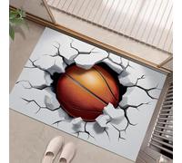 Visual illusion Door Mat 40 x 60 cm - orange color Basketball breaks through the wall Machine Washable Mat Super Soft Non Slip Doormat Indoor Outdoor Water Absorbent Floor Mats