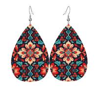 Visual Impact Petals double-sided printed leather earrings int and shape of water drops, creative, light and novel, bright and vivid colors.