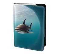 visual ripple wave Travel Passport Holder Cover Wallet Leather Case Travel Essentials Luggage Accessories, Two Sharks At The Bottom Of The Sea, One Size, Contemporary