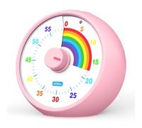 Visual Timer for Kids, 60-Minute Countdown for Classroom Office Kitchen, Desk Timer Kids Time Management Tools with Silent Operation, Pomodoro Time Rainbow Pattern (Pink)