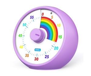 Visual Timer for Kids, 60-Minute Countdown for Classroom Office Kitchen, Desk Timer Kids Time Management Tools with Silent Operation, Pomodoro Time Rainbow Pattern (Purple)