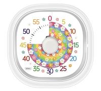 Visual Timer for Kids - 60 Minute Silent Timer with Color-Flower Shrinking Disk Battery Operated LED Flash or Ring Alert, Teacher Classroom Must-Have, Timers for Cooking Homeschool, White
