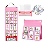 Visual Timetable, Children Visual Daily Routine Chart with 96 Picture Cards, Visual Now and Next Board Learning Aid Tool to Support Communication, Routine and Transition(Pink)