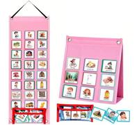 Visual Timetable for Kids with 124 PECS Cards, Now and Next Board Autistic | Daily Weekly Routine Chart ADHD ASD Autism Learning Materials | Toddler Children Planning Board for School and Home (Pink)