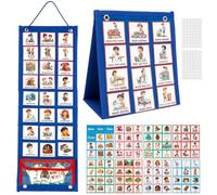 Visual Timetable for Kids with 96pcs Chore Chart, Children Daily Routine Chart Planner, Hanging Felt Kids Visual Schedule Calendar Now and Next Board Sensory Equipment for Home School (blue)