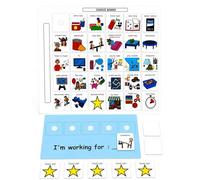 Visual Token Board System- Positive Behavior Reward Chart with Choice Board, 30 Reinforcer Cards & 5 Star Tokens for Home, School, ABA & Therapy and on the Go. (Blue -Cartoon Icons)