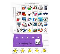 Visual Token Board System- Positive Behavior Reward Chart with Choice Board, 30 Reinforcer Cards & 5 Star Tokens for Home, School, ABA & Therapy and on the Go. (Purple -Cartoon Icons)