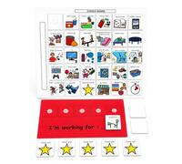 Visual Token Board System- Positive Behavior Reward Chart with Choice Board, 30 Reinforcer Cards & 5 Star Tokens for Home, School, ABA & Therapy and on the Go. (Red -Cartoon Icons)