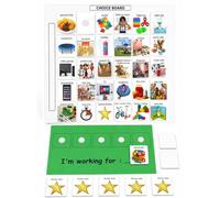 Visual Token Board System- Positive Behavior Reward Chart with Choice Board, 30 Reinforcer Cards & 5 Star Tokens for Home, School, ABA & Therapy and on the Go. (Green -Real Photos)
