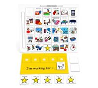 Visual Token Board System- Positive Behavior Reward Chart with Choice Board, 30 Reinforcer Cards & 5 Star Tokens for Home, School, ABA & Therapy and on the Go. (Yellow -Cartoon Icons)