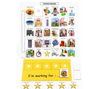 Visual Token Board System- Positive Behavior Reward Chart with Choice Board, 30 Reinforcer Cards & 5 Star Tokens for Home, School, ABA & Therapy and on the Go. (Yellow -Real Photos)