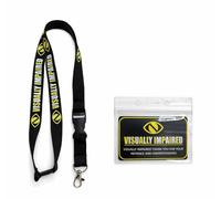 Visually Impaired Lanyard with Detachable Clip, Includes Printed ID Card with Clear Sleeve Holder (Black)