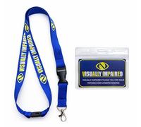 Visually Impaired Lanyard with Detachable Clip, Includes Printed ID Card with Clear Sleeve Holder (Blue)